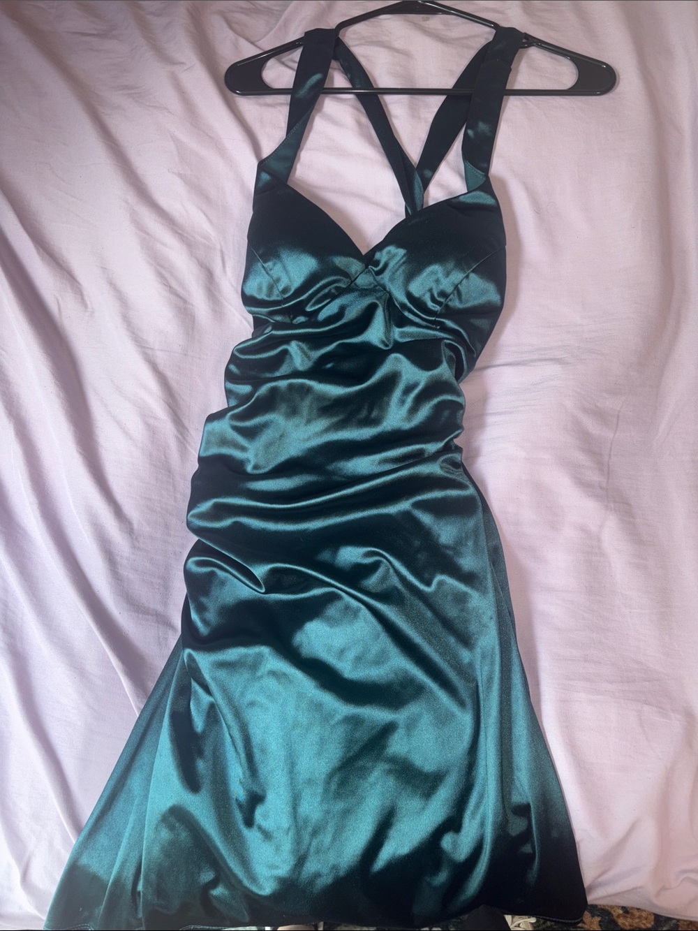 B. Darlin Teal Satin-Look Slip Dress